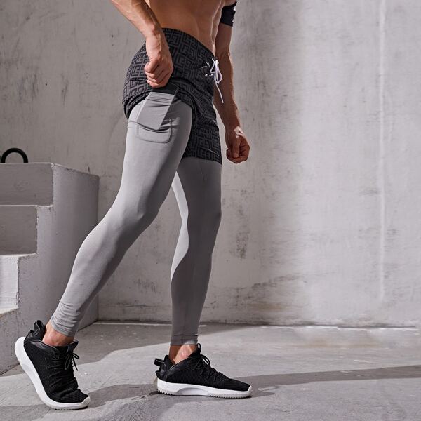 

Men 2 In 1 Sport Leggings With Phone Pocket, Multicolor