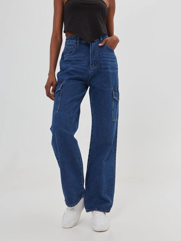 flap pocket side baggy jeans