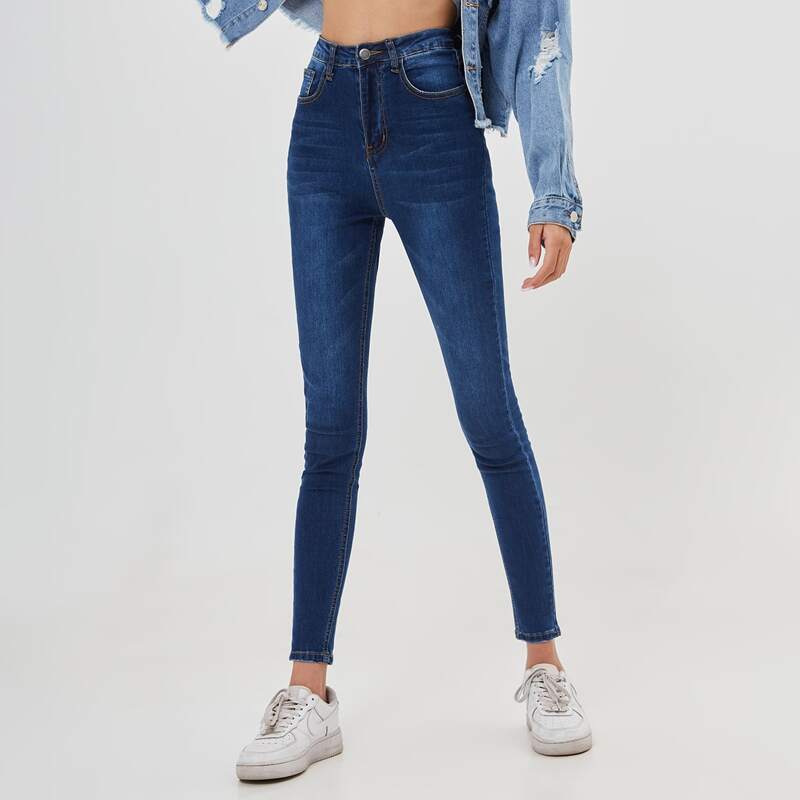 

Zipper Fly High Waist Skinny Jeans, Medium wash