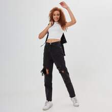High-Waisted Ripped Mom Jeans