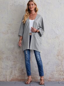 Solid Batwing Sleeve Coat