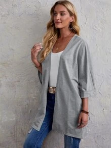 Solid Batwing Sleeve Coat