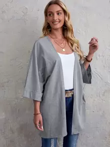 Solid Batwing Sleeve Coat