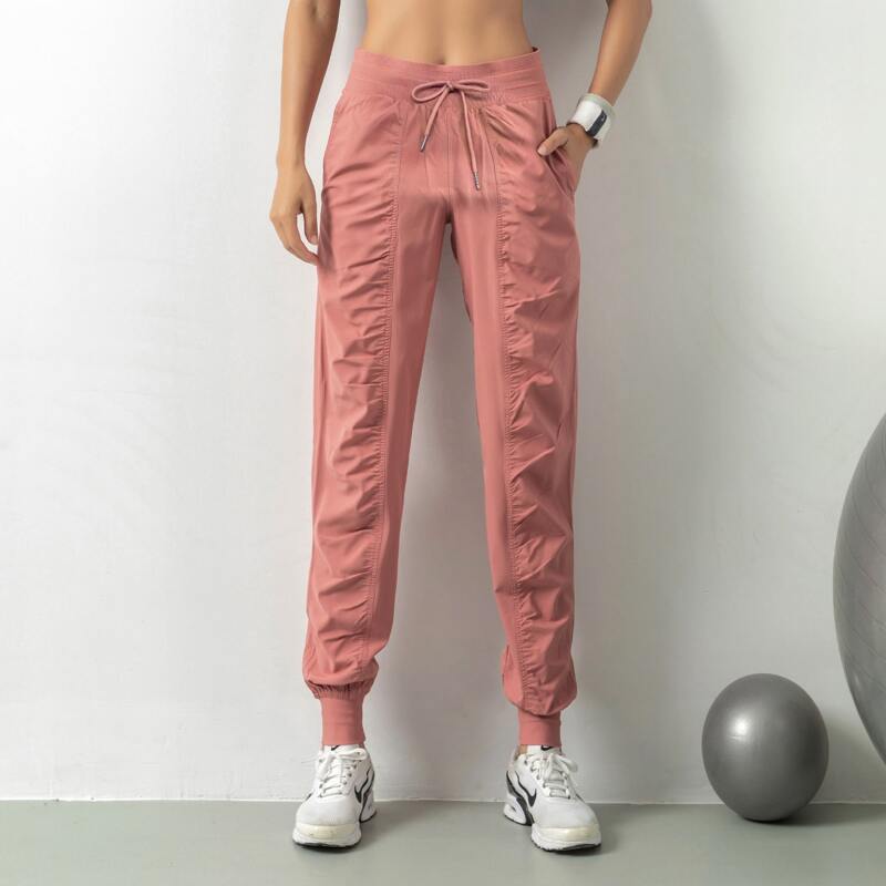 

Tie Waist Ruched Sports Pants, Baby pink