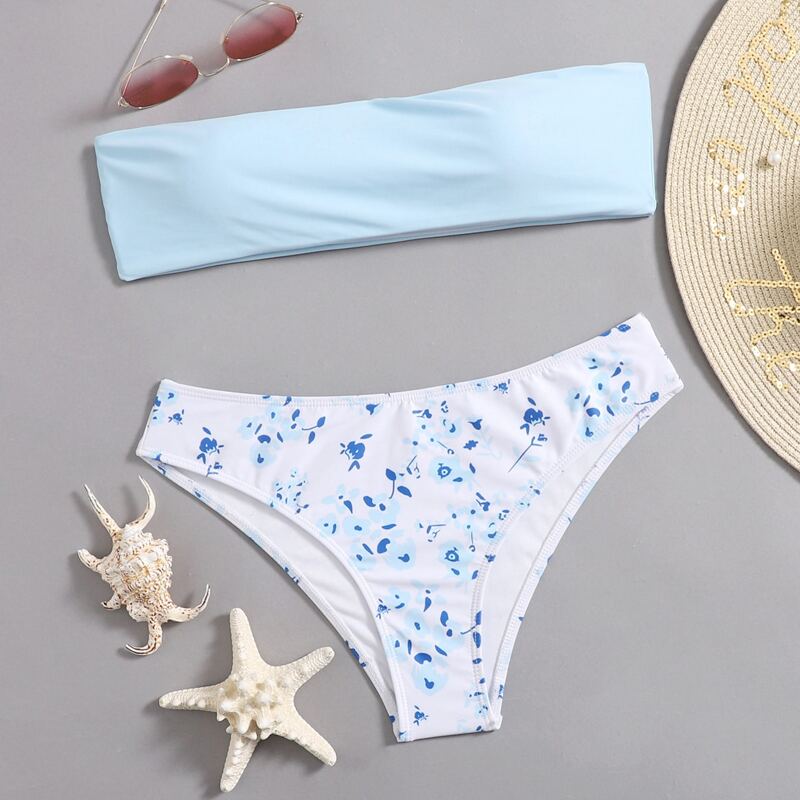 

Ditsy Flower Bikini Swimsuit, Blue and white