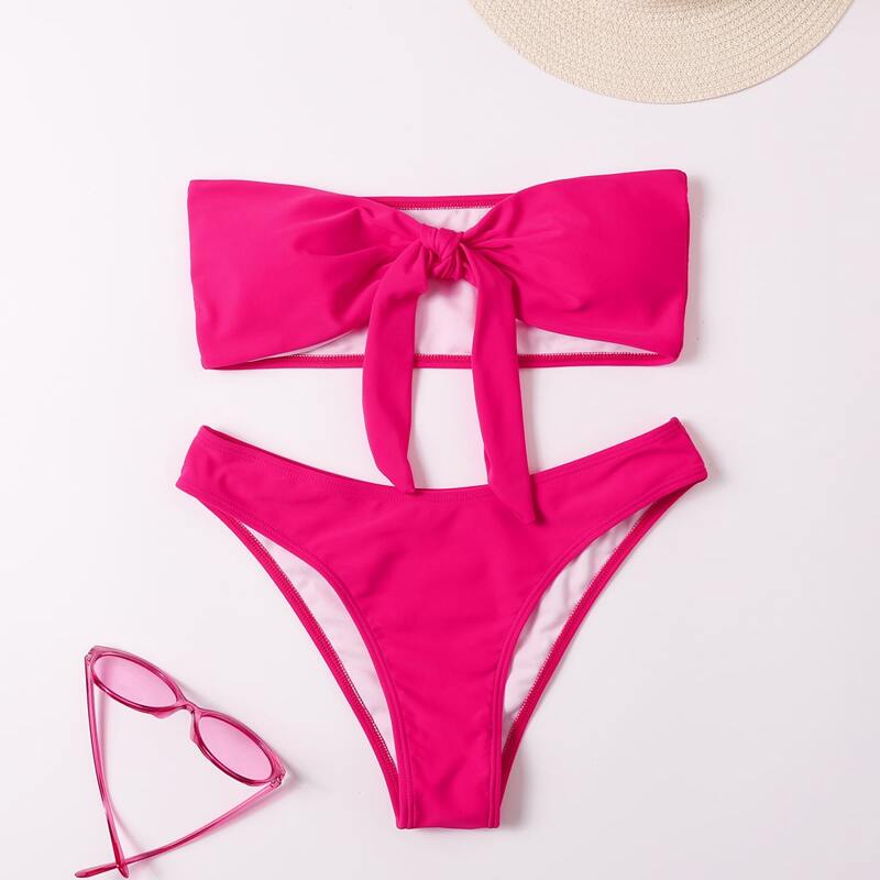 

Solid Knot Bikini Swimsuit, Hot pink