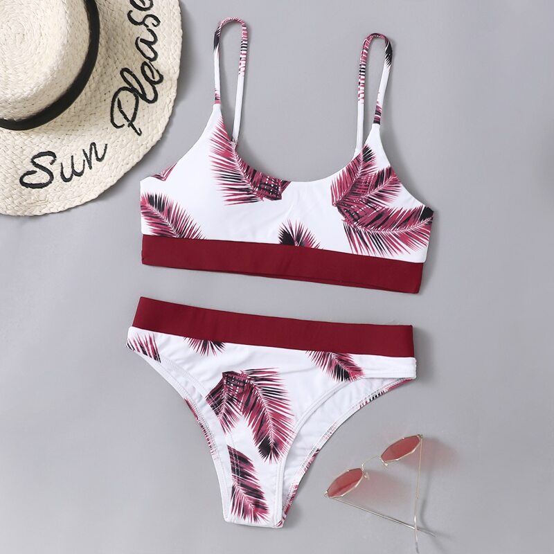 

Leaf Graphic Bikini Swimsuit, Multicolor