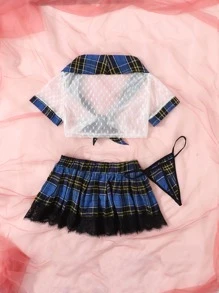 三件套格紋前結飾學校服飾套裝 - 彩色 - 查看 2