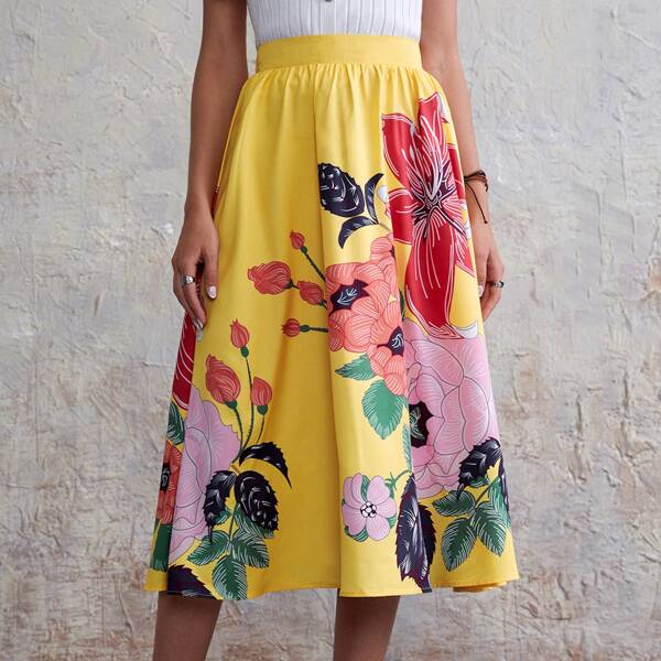 

Floral High Waist Skirt, Multicolor