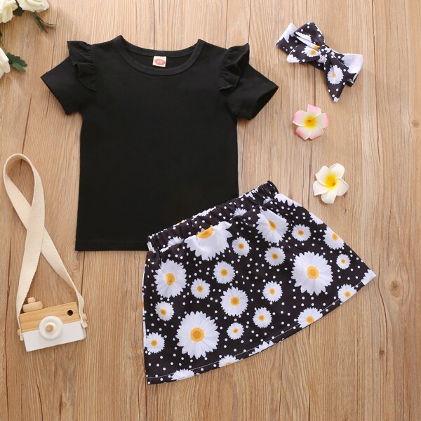 

Toddler Girls Solid Top & Daisy Print Skirt Set, Multicolor