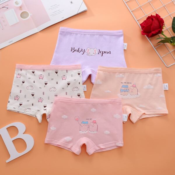 

Toddler Girls 4pcs Cartoon Graphic Underwear, Multicolor