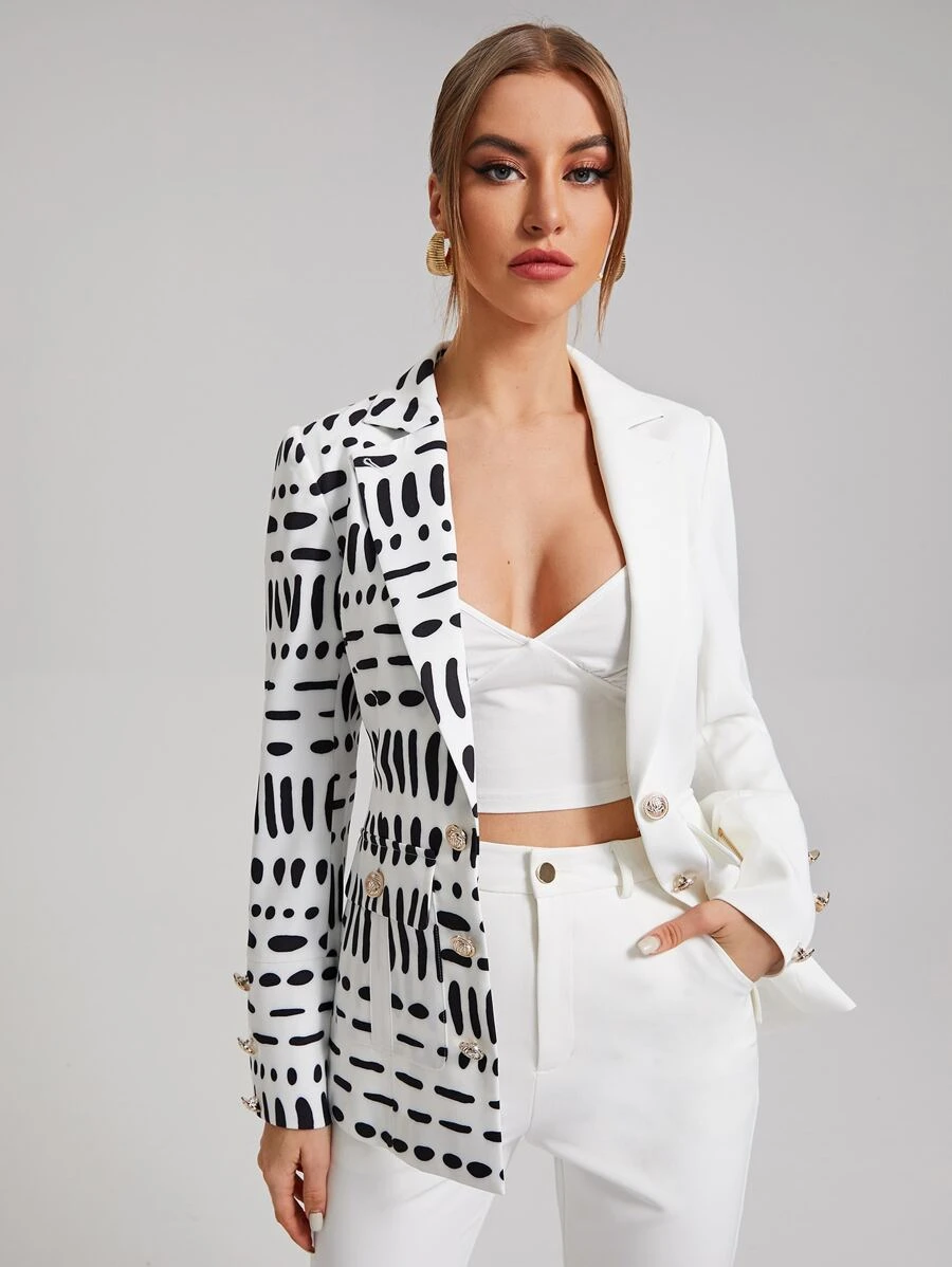 Sylvia Mollie 翻領翻蓋口袋斑點拼接西裝外套