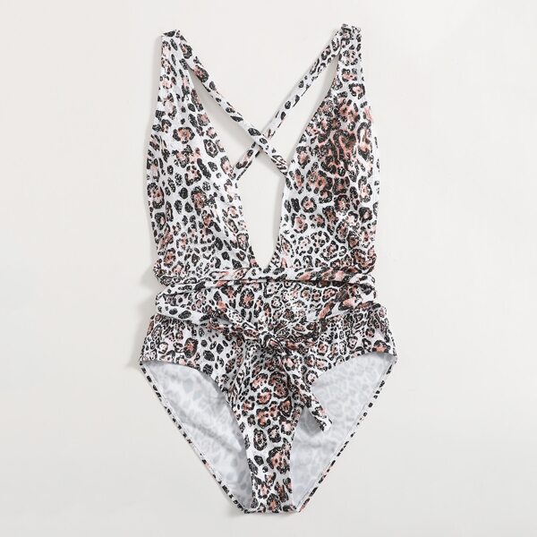 

Leopard Criss Cross One Piece Swimsuit, Multicolor