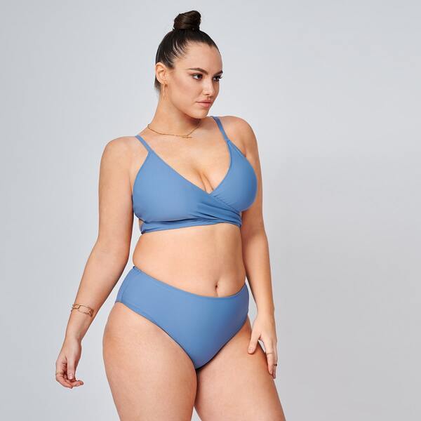 

Plus Cross Wrap Bikini Swimsuit, Blue