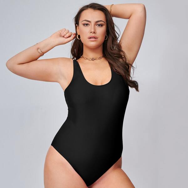 

Plus Solid One Piece Swimsuit, Black