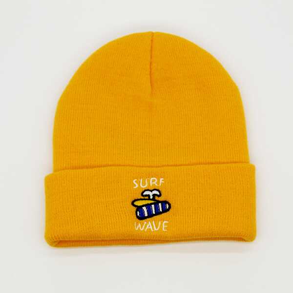 

Men Embroidery Decor Beanie, Yellow