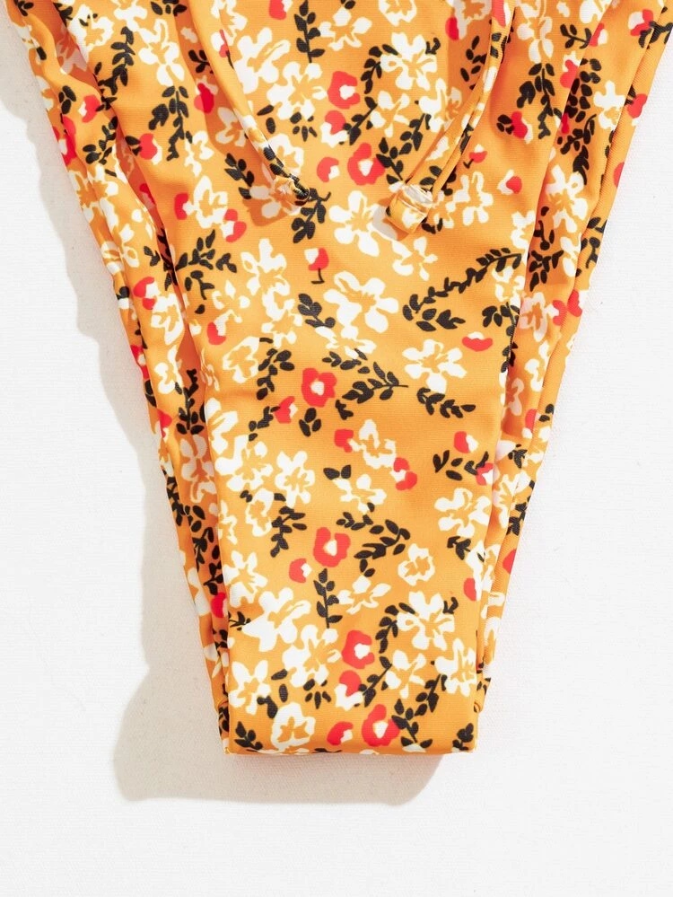 Summer Beach Ditsy Floral Halter Triangle Bra & Thong 2 Pieces Bikini Set