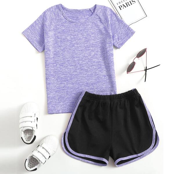 

Toddler Girls Space Dye Tee & Dolphin Hem Track Shorts, Multicolor