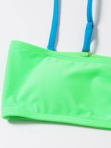 Neon Green Thong Bikini Set Summer Beach - Green - View 4
