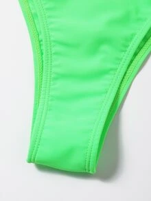 Neon Green Thong Bikini Set Summer Beach - Green - View 5