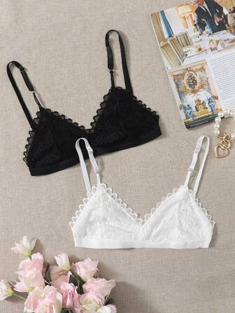 2 Packs Scallop Lace Sexy Lingerie Bra Set