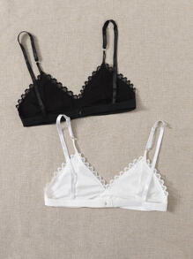 2 件装扇贝蕾丝性感内衣文胸套装 - 黑與白 - 查看 2