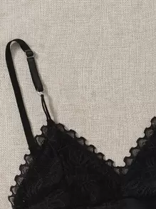 2 件装扇贝蕾丝性感内衣文胸套装 - 黑與白 - 查看 5