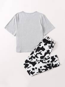 Conjunto de pijama con estampado de letra y vaca - Multicolor - Ver 2