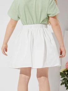 SHEIN 小女童彈性腰貼布細節半身裙 - 白色 - 查看 2