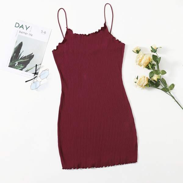 

Plus Lettuce Trim Rib-knit Dress, Burgundy