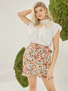 SHEIN Plus Allover Floral Print Ruffle Hem Wrap Skirt - Multicolor - View 4