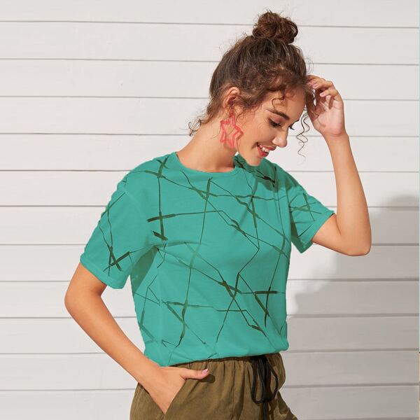 

Mesh Insert Short Sleeve Tee, Green