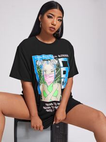 Áo thun Plus size Lá thư Giải trí - màu đen - Xem 1