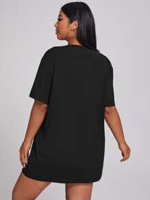 Áo thun Plus size Lá thư Giải trí - màu đen - Xem 2