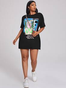 Áo thun Plus size Lá thư Giải trí - màu đen - Xem 3