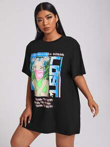 Áo thun Plus size Lá thư Giải trí - màu đen - Xem 4