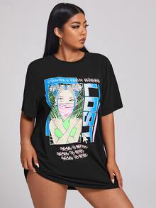 Áo thun Plus size Lá thư Giải trí - màu đen - Xem 5