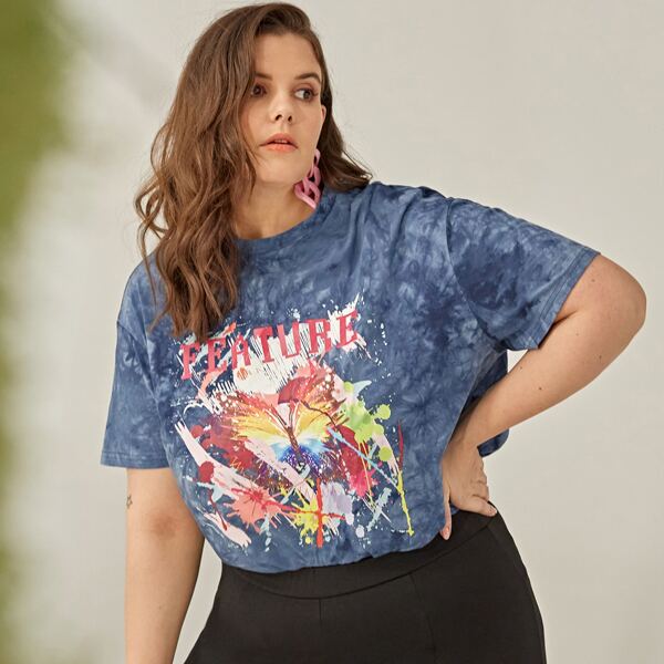 

Plus Letter Graphic Drop Shoulder Tee, Dusty blue
