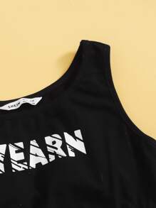 SHEIN Girls Letter Graphic Top & Angel Print Two Tone Shorts Set - Black and White - View 3