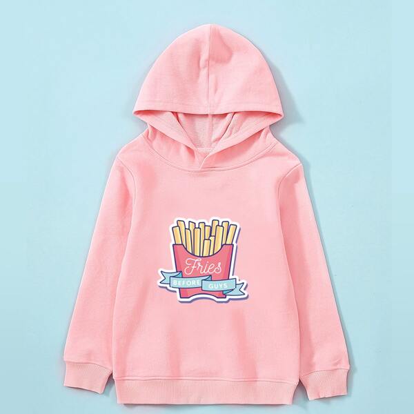 

Girls Fries & Letter Graphic Hoodie, Baby pink