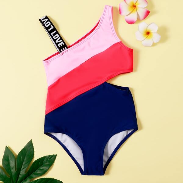 

Girls Colorblock Cut Out One Piece Swimsuit, Multicolor