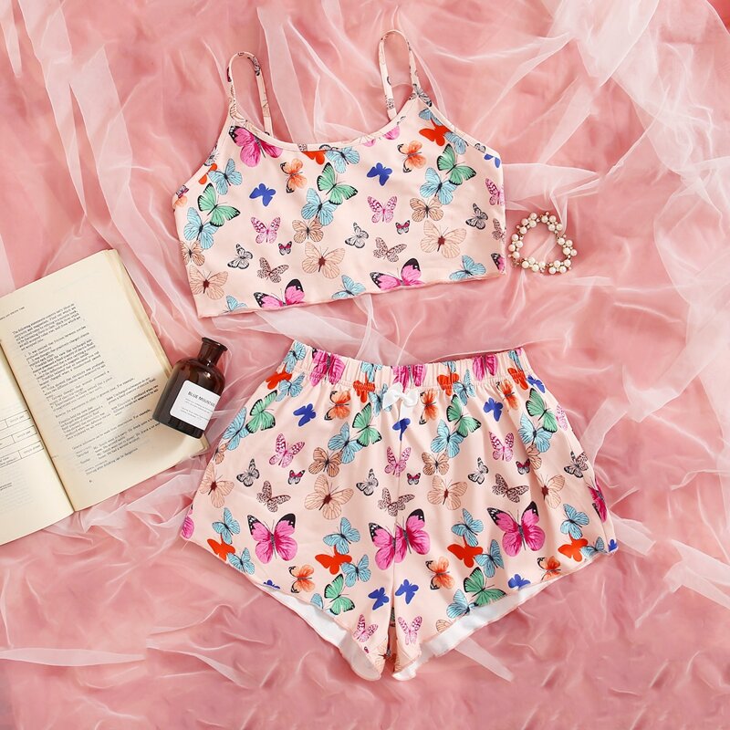 

Butterfly Print Cami Pajama Set, Multicolor