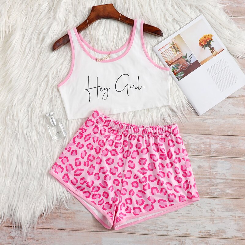 

Slogan Graphic Tank Pajama Set, Multicolor