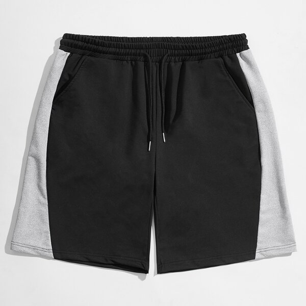 

Men Colorblock Drawstring Track Shorts, Black