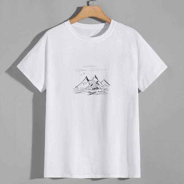 

Men Graphic Print Short Sleeve Tee, White