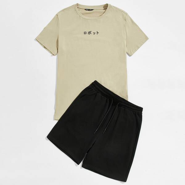 

Men Letter Graphic Tee & Shorts Set, Multicolor