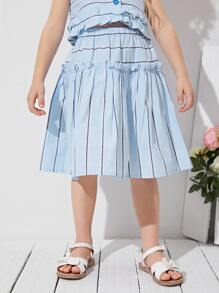 SHEIN 小女童荷葉邊條紋半身裙