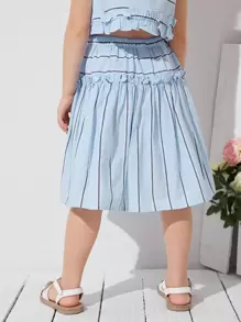 SHEIN 小女童荷葉邊條紋半身裙