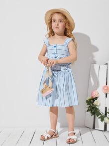 SHEIN 小女童荷葉邊條紋半身裙