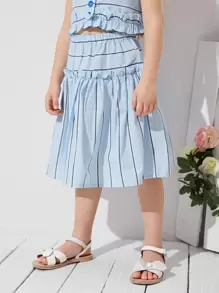 SHEIN 小女童荷葉邊條紋半身裙